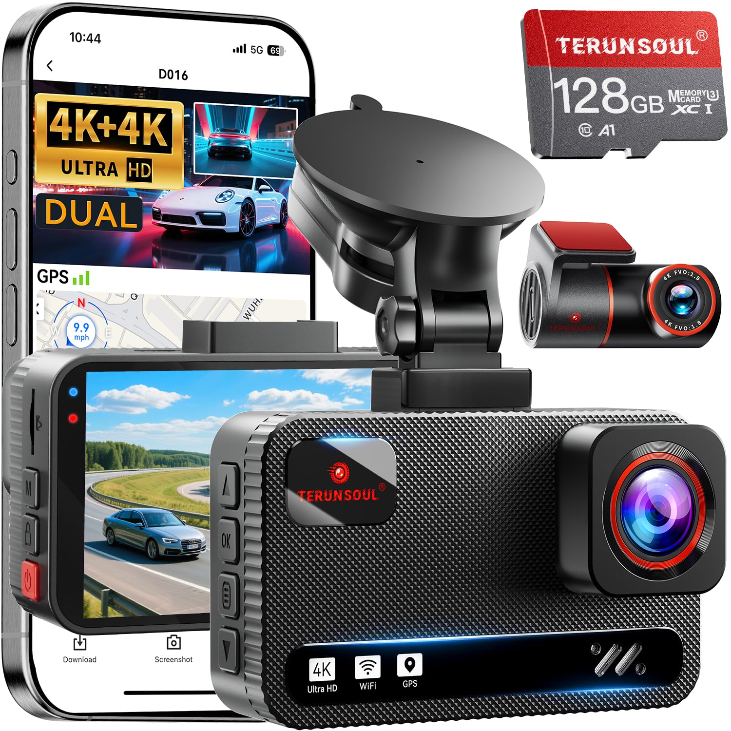 TERUNSOUl 4K+4K Dual Dash Cam